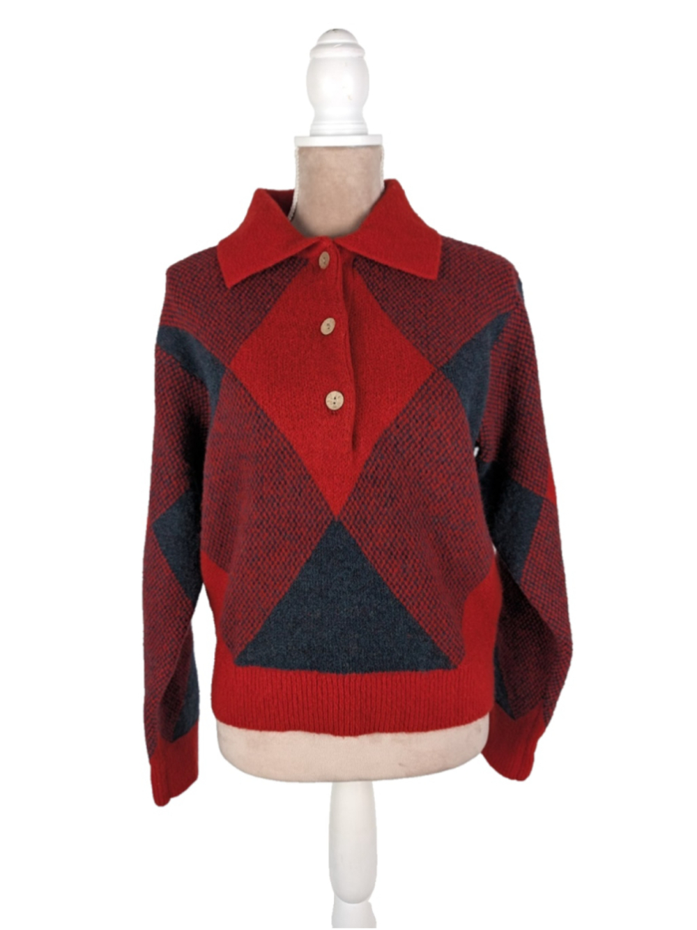 NWT Buru Argyle Knit Sweater Pullover Plaid Tartan Casual Size S M Cabincore
